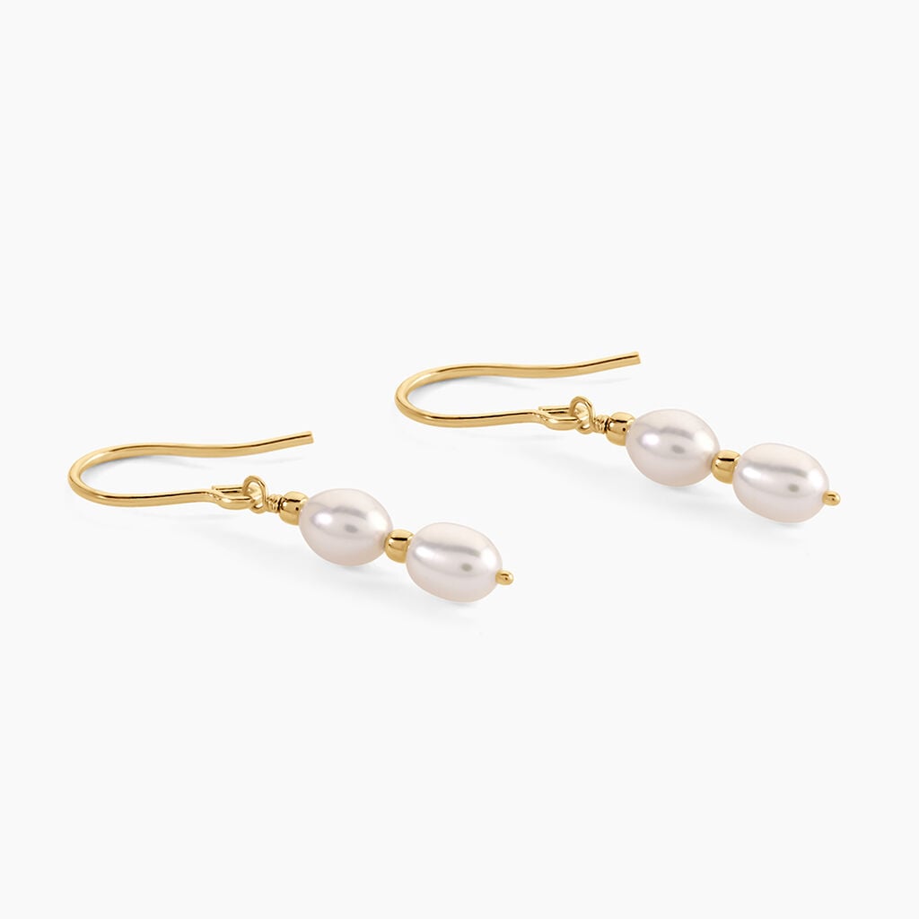 Boucles D'Oreilles Pendantes Pearly Argent Dor&eacute; A L'Or 750/1000 Perle De Culture - Boucles d'oreilles pendantes  | Histoire d&rsquo;Or