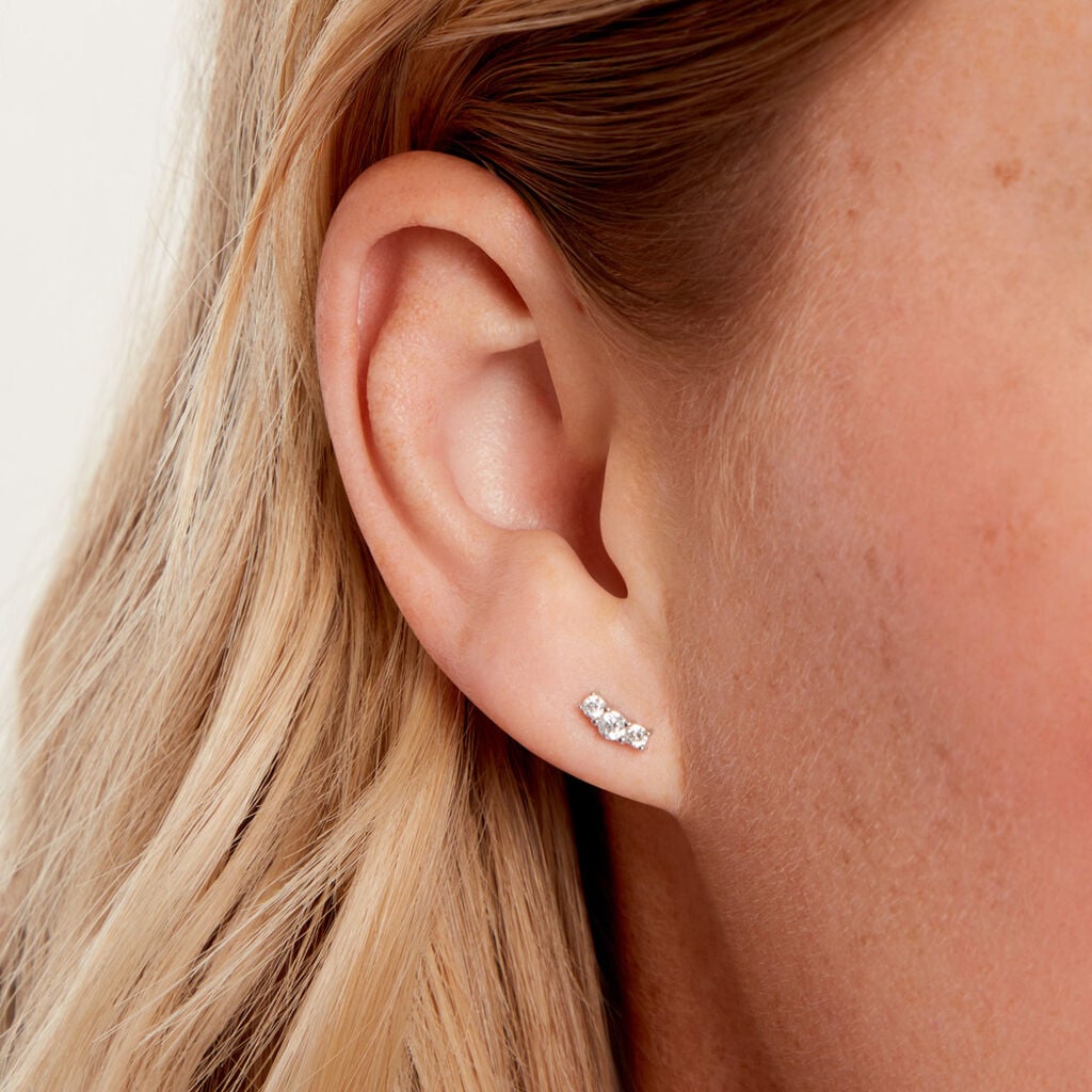 Boucles D'Oreilles Puces Dani Argent Blanc Oxyde De Zirconium - Boucles d'oreilles fantaisie Femme | Histoire d&rsquo;Or