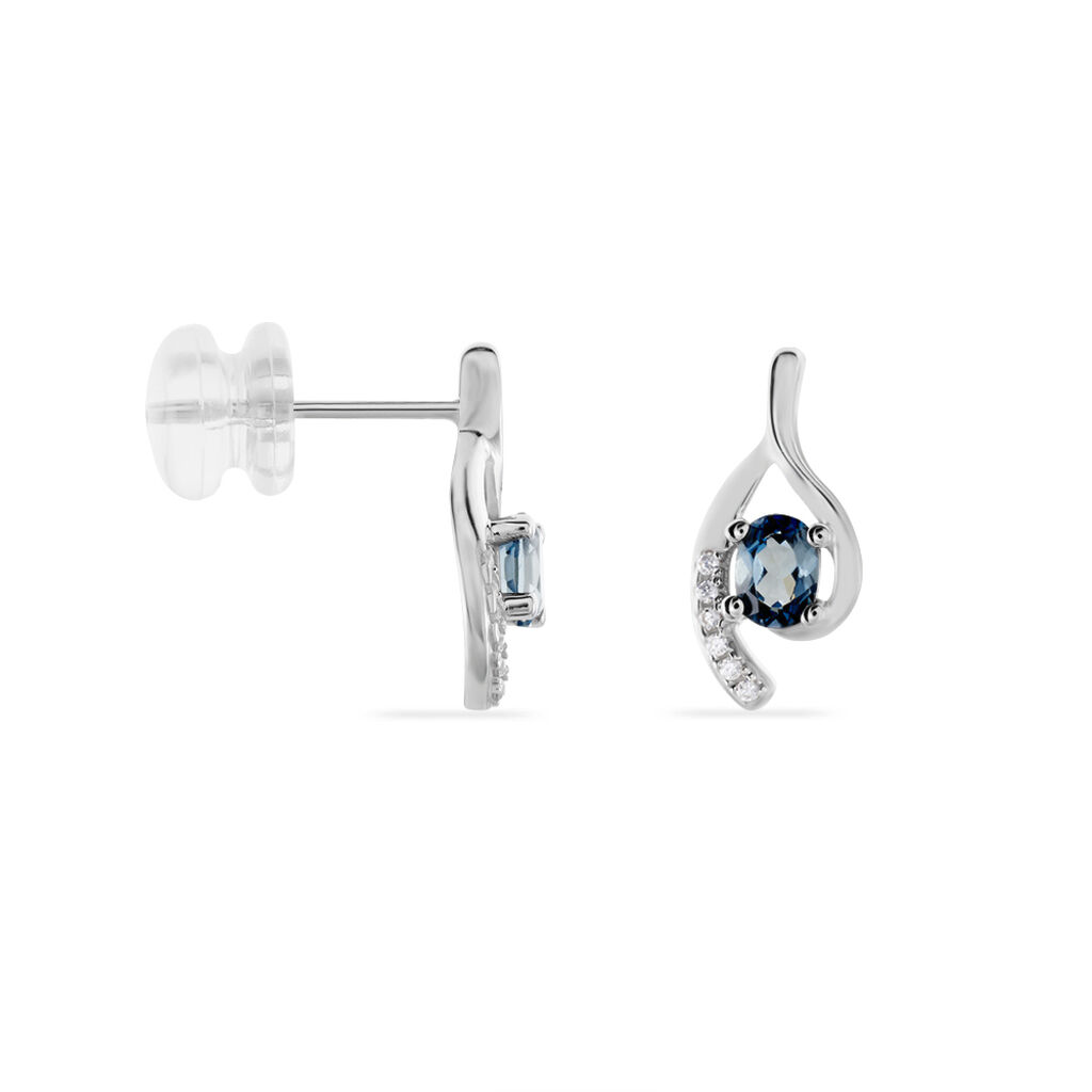 Boucles D'oreilles Sagesse Or Blanc Topaze Oxyde - Clous d'oreilles Femme | Histoire d’Or