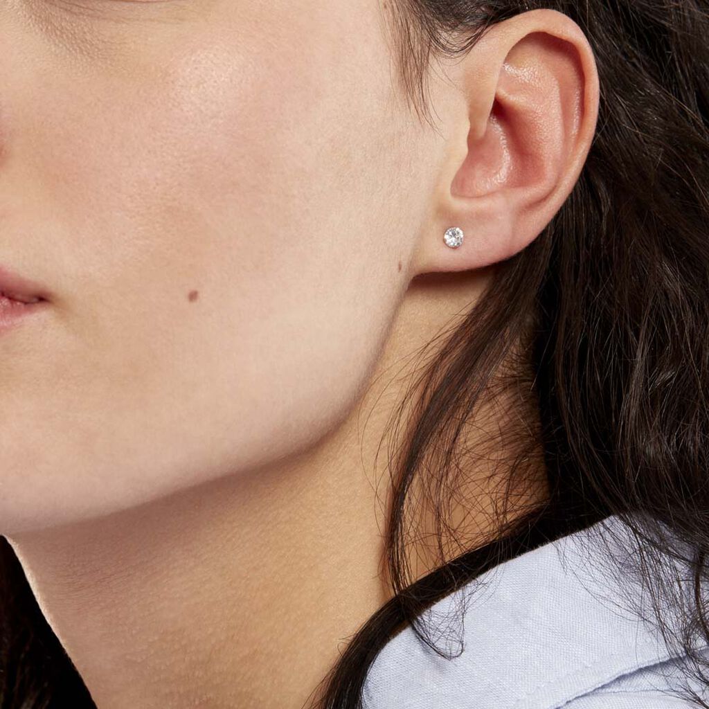 Boucles D'oreilles Puces Eddie Or Blanc Oxyde De Zirconium - Clous d'oreilles Femme | Histoire d’Or
