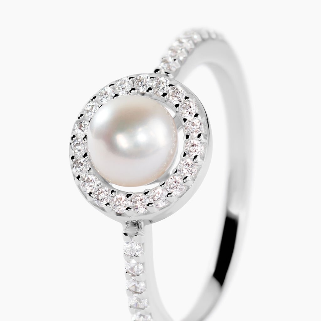 Bague Argent Blanc Suada Perle De Culture Oxyde De Zirconium - Bagues solitaires Femme | Histoire d’Or