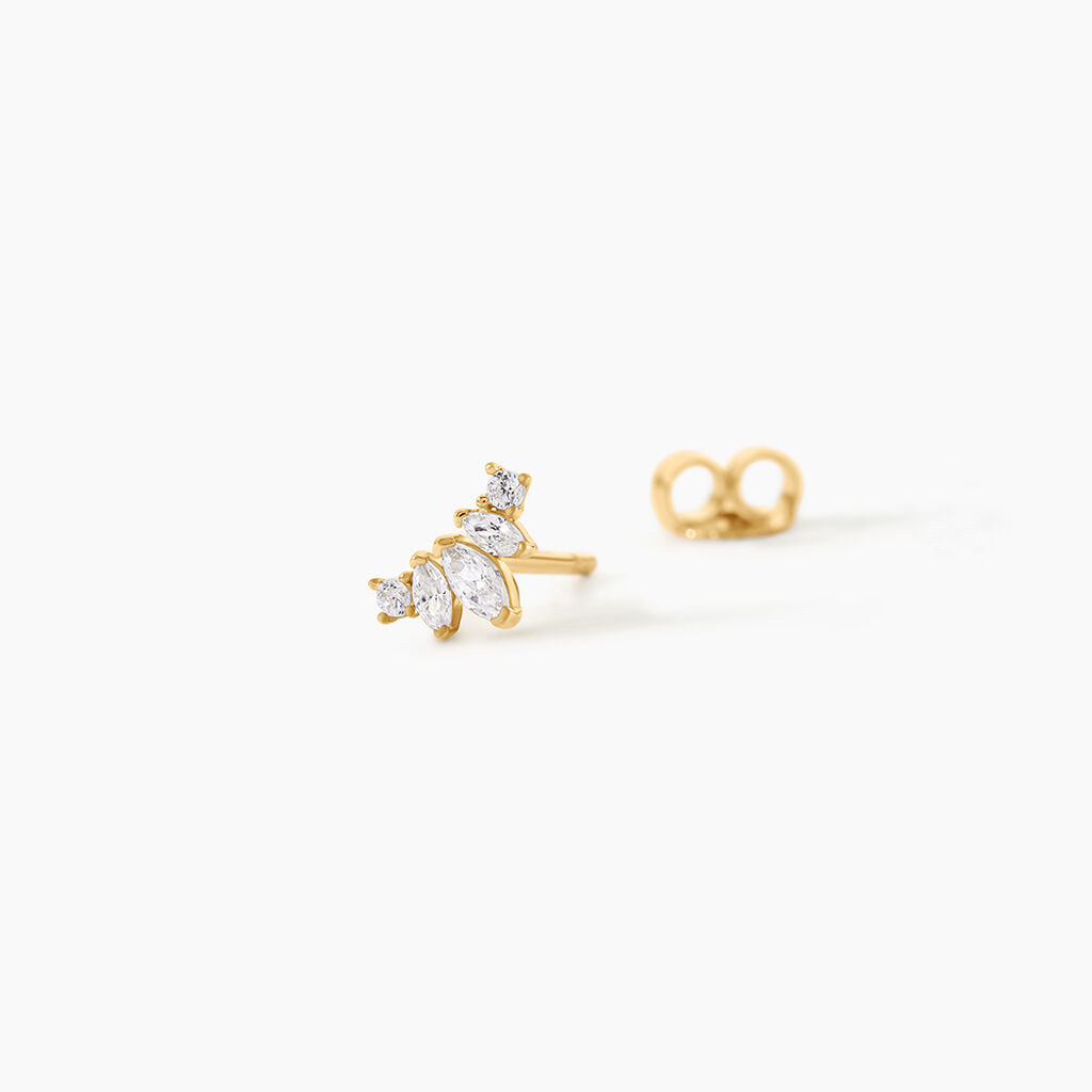 Boucles D'Oreilles Puces Earnestine Argent Dor&eacute; A L'Or 750/1000 Oxyde De Zirconium - Boucles d'oreilles fantaisie Femme | Histoire d&rsquo;Or