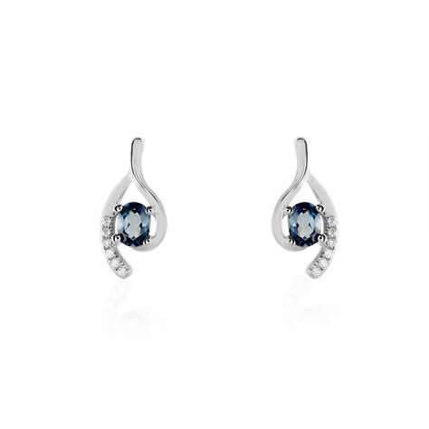 Boucles D'oreilles Sagesse Or Blanc Topaze Oxyde - Clous d'oreilles Femme | Histoire d’Or