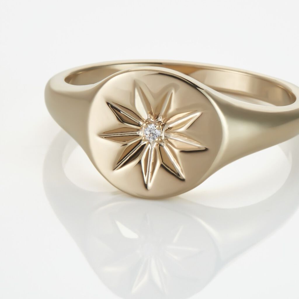 Chevalière Plaqué Or Crepinien Oxyde De Zirconium - Bagues solitaires Femme | Histoire d’Or