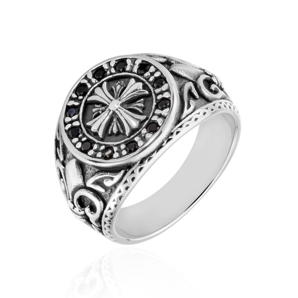 Bague Achille Acier Blanc Oxyde Noir - Bagues avec pierre Homme | Histoire d&rsquo;Or