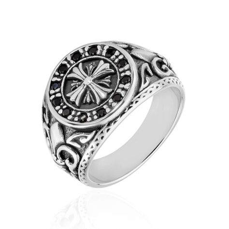 Bague Achille Acier Blanc Oxyde Noir - Bagues avec pierre Homme | Histoire d&rsquo;Or