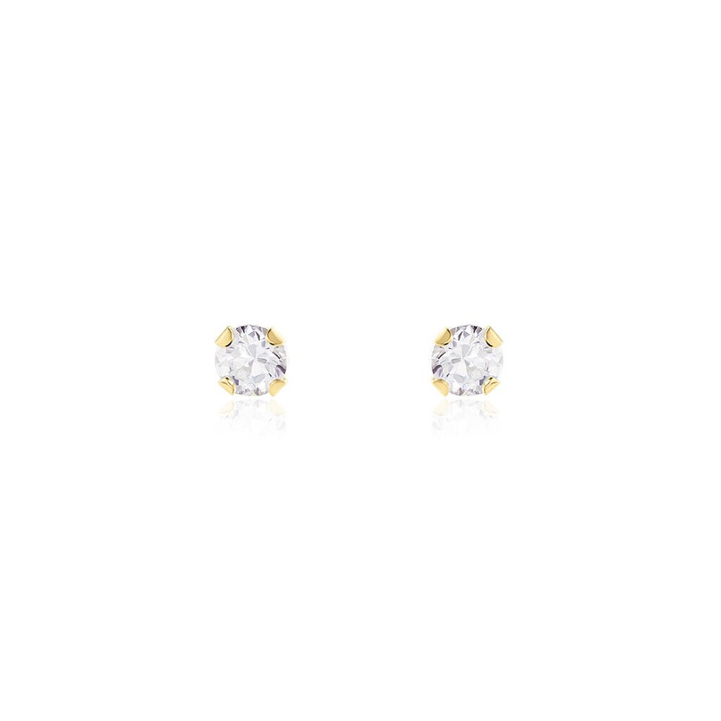 Boucles D'oreilles Puces Zirconium Rond 3 Mm - Serti 4 Griffes Plaqué Or 18 Carats - Marque Bijouxia