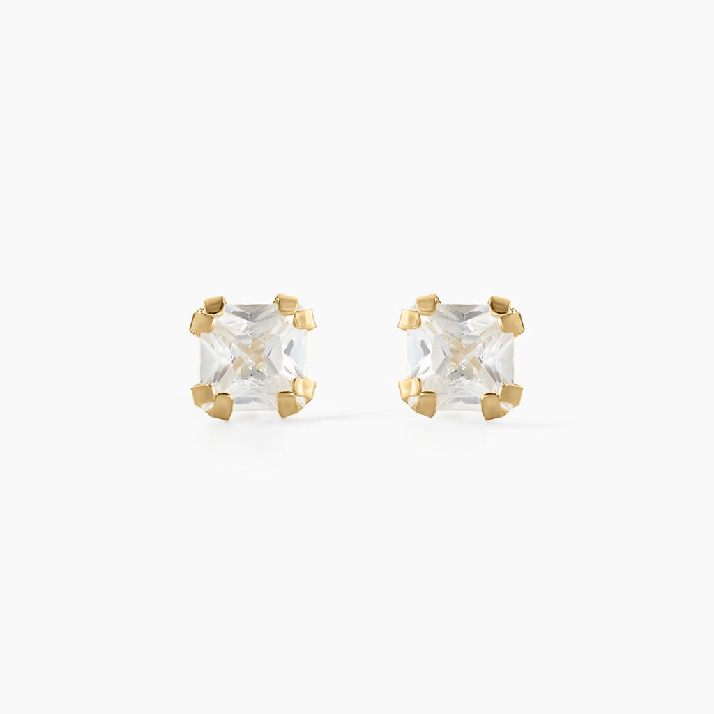 Boucles D'oreilles Puces Doreen Carre Or Jaune Oxyde De Zirconium - Clous d'oreilles Femme | Histoire d&rsquo;Or