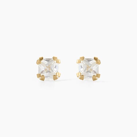 Boucles D'oreilles Puces Doreen Carre Or Jaune Oxyde De Zirconium - Clous d'oreilles Femme | Histoire d&rsquo;Or