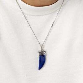 Collier Acier Blanc Ludvik Lapis Lazuli - Colliers fantaisie Homme | Histoire d’Or