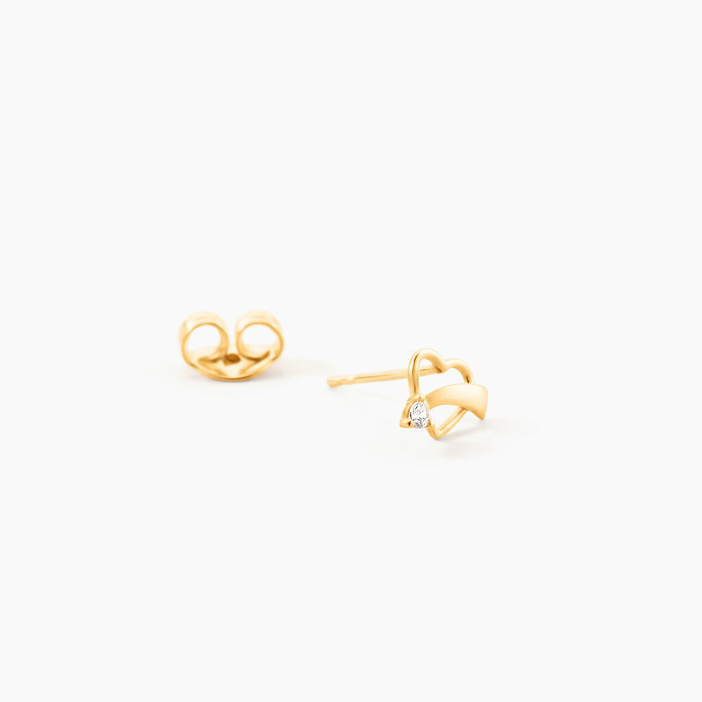 Boucles D'Oreilles Puces Basajaun Or Jaune Oxyde De Zirconium - Clous d'oreilles Femme | Histoire d&rsquo;Or