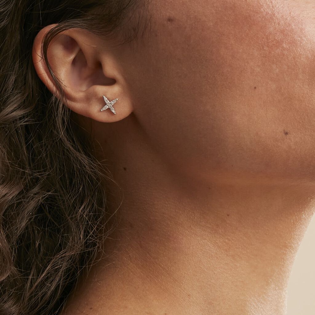 Boucles D'oreilles Puces Clovia Argent Blanc Oxyde De Zirconium - Boucles d'oreilles fantaisie Femme | Histoire d’Or