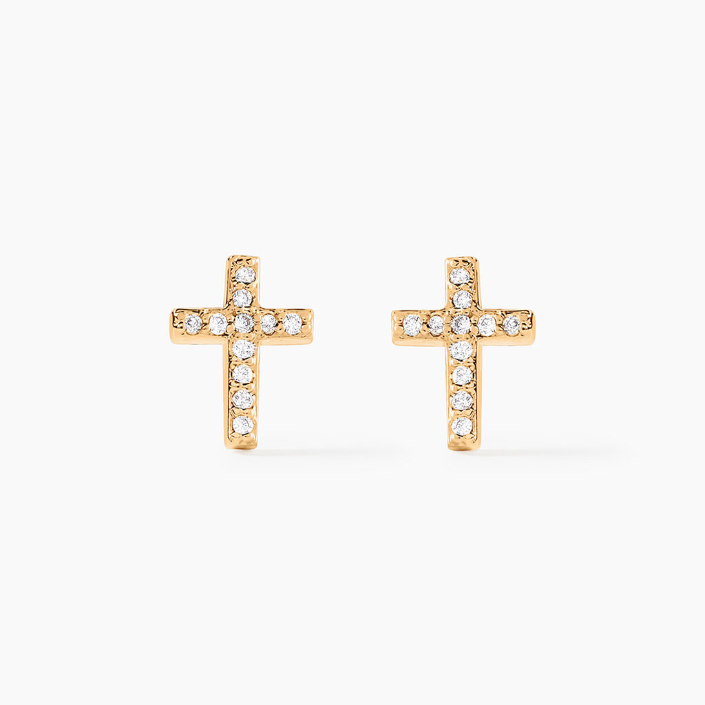 Boucles D'oreilles Puces Fatos Plaqué Or Oxydes De Zirconium - Boucles d'oreilles fantaisie Femme | Histoire d’Or