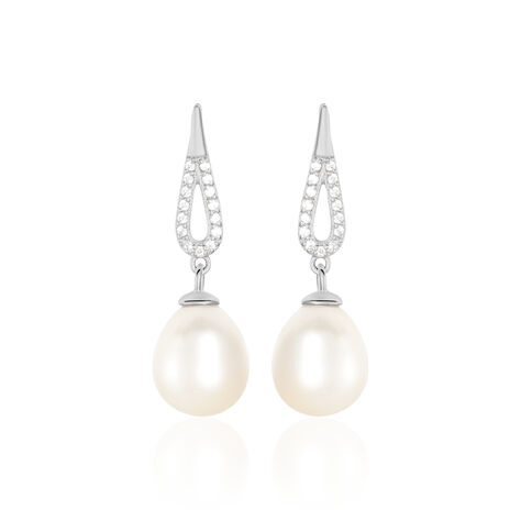 Boucles D'oreilles Pendantes Ludy Argent  Perle De Culture Et Oxyde - Boucles d'oreilles fantaisie Femme | Histoire d’Or