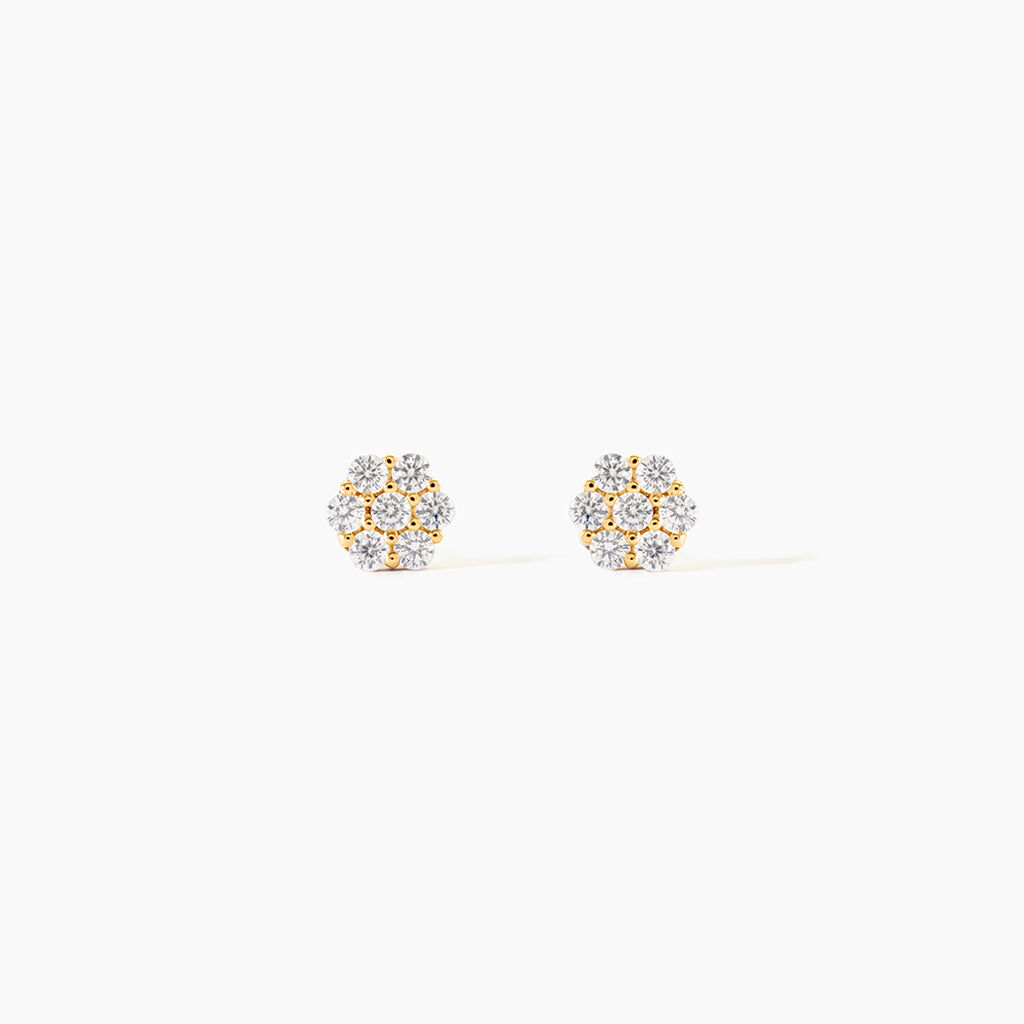 Boucles D'oreilles Puces Eleanor Fleur Or Jaune Oxyde De Zirconium - Clous d'oreilles Femme | Histoire d&rsquo;Or