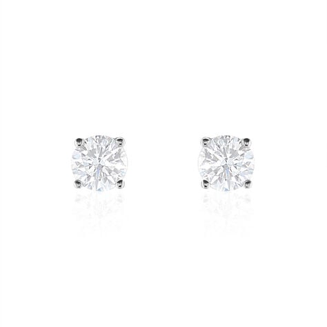 Boucles D'oreilles Puces 4 Griffes Or Blanc Diamant Synthetique - Clous d'oreilles Femme | Histoire d&rsquo;Or