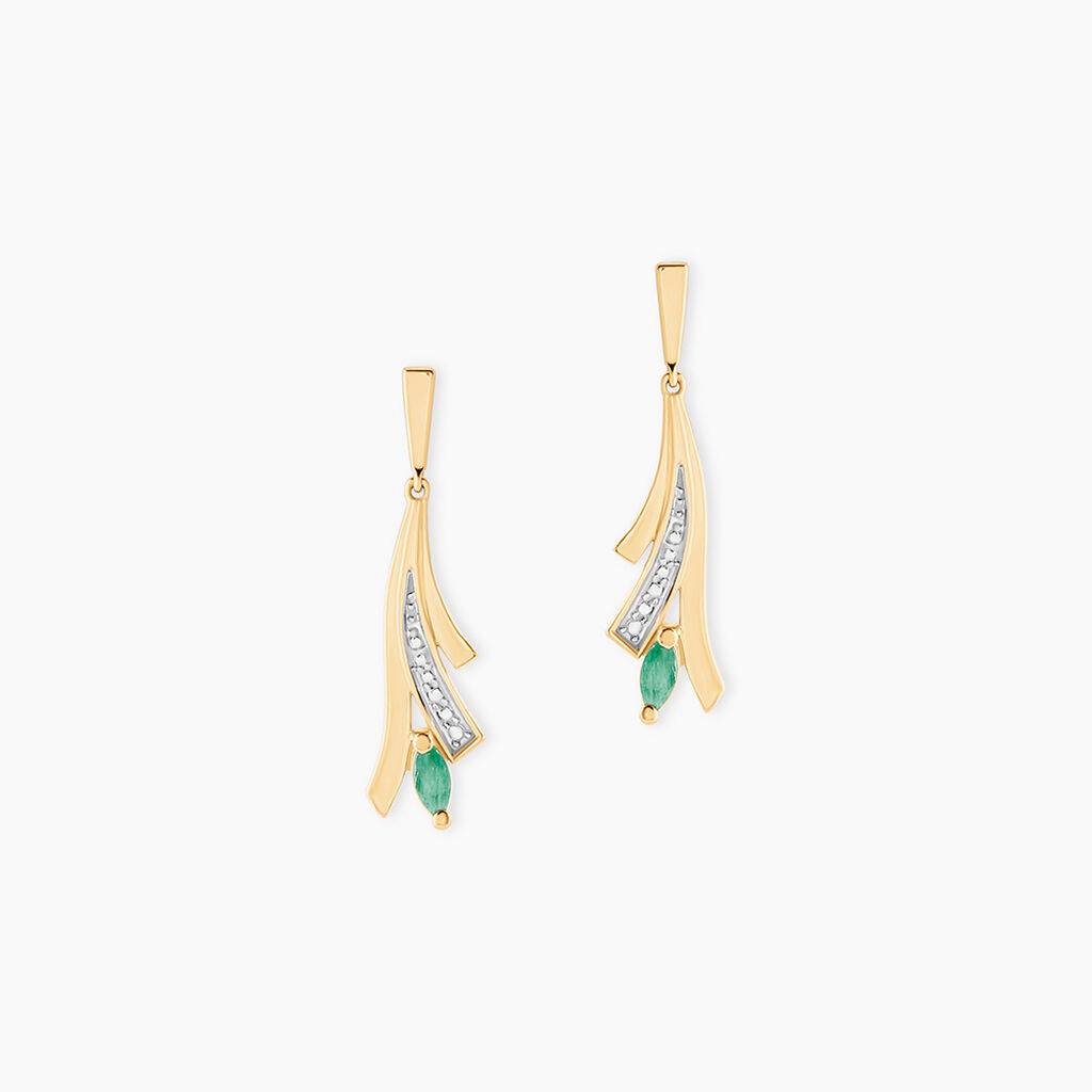 Boucles D'Oreilles Pendantes Usha Or Jaune Emeraude - Boucles d'oreilles pendantes Femme | Histoire d&rsquo;Or
