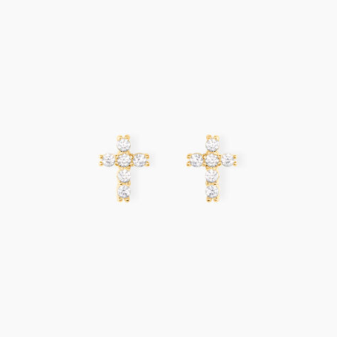 Boucles D'oreilles Puces Luna Or Jaune Oxyde De Zirconium - Clous d'oreilles Femme | Histoire d’Or
