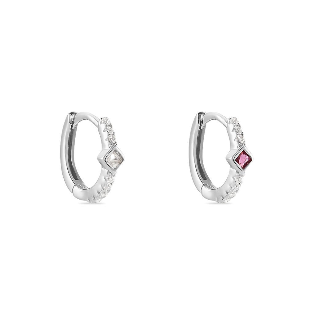 Créoles Fane Argent Rhodié Oxyde De Zirconium - Boucles d'oreilles créoles Femme | Histoire d’Or