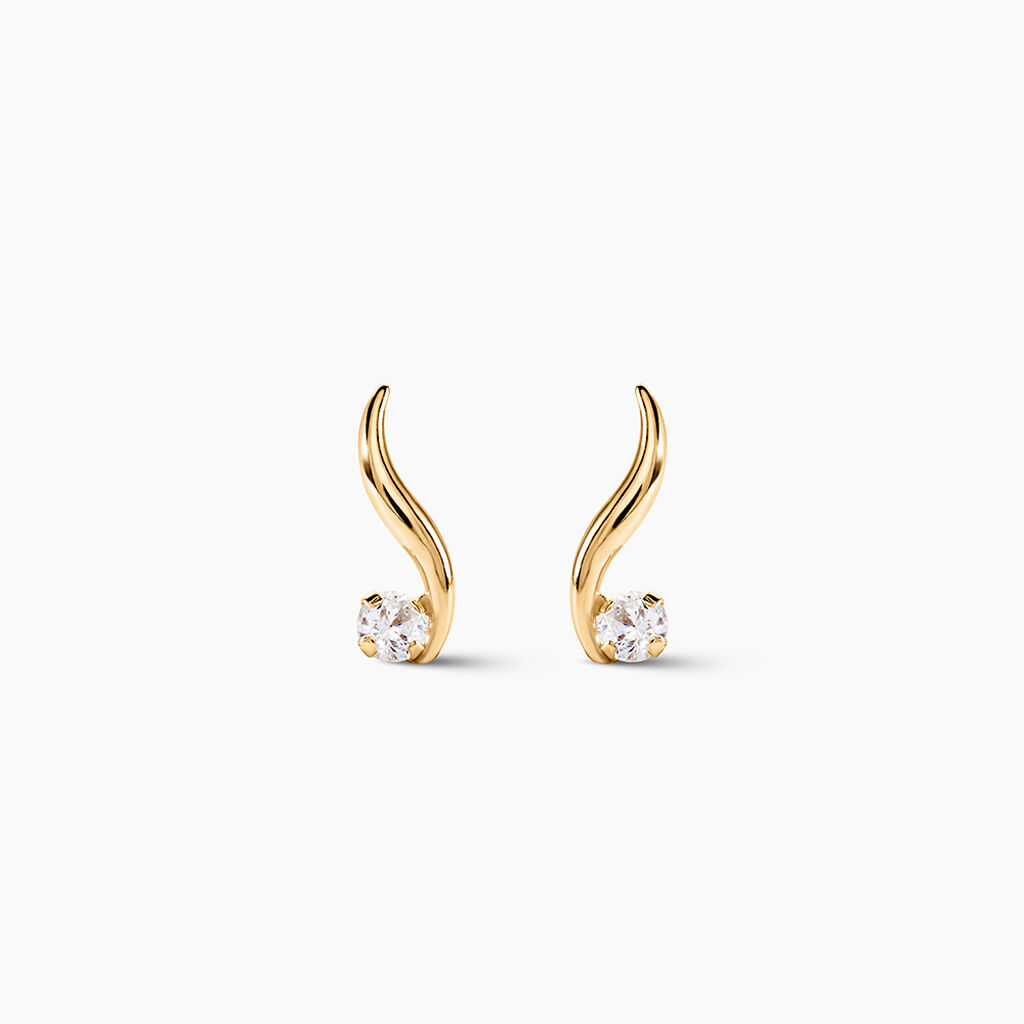 Boucles D'oreilles Puces Beryl Virgule Or Jaune Oxyde De Zirconium - Clous d'oreilles Femme | Histoire d&rsquo;Or