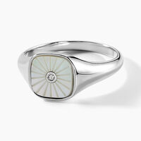 Chevalière Goddess Argent Blanc Nacre Oxyde De Zirconium