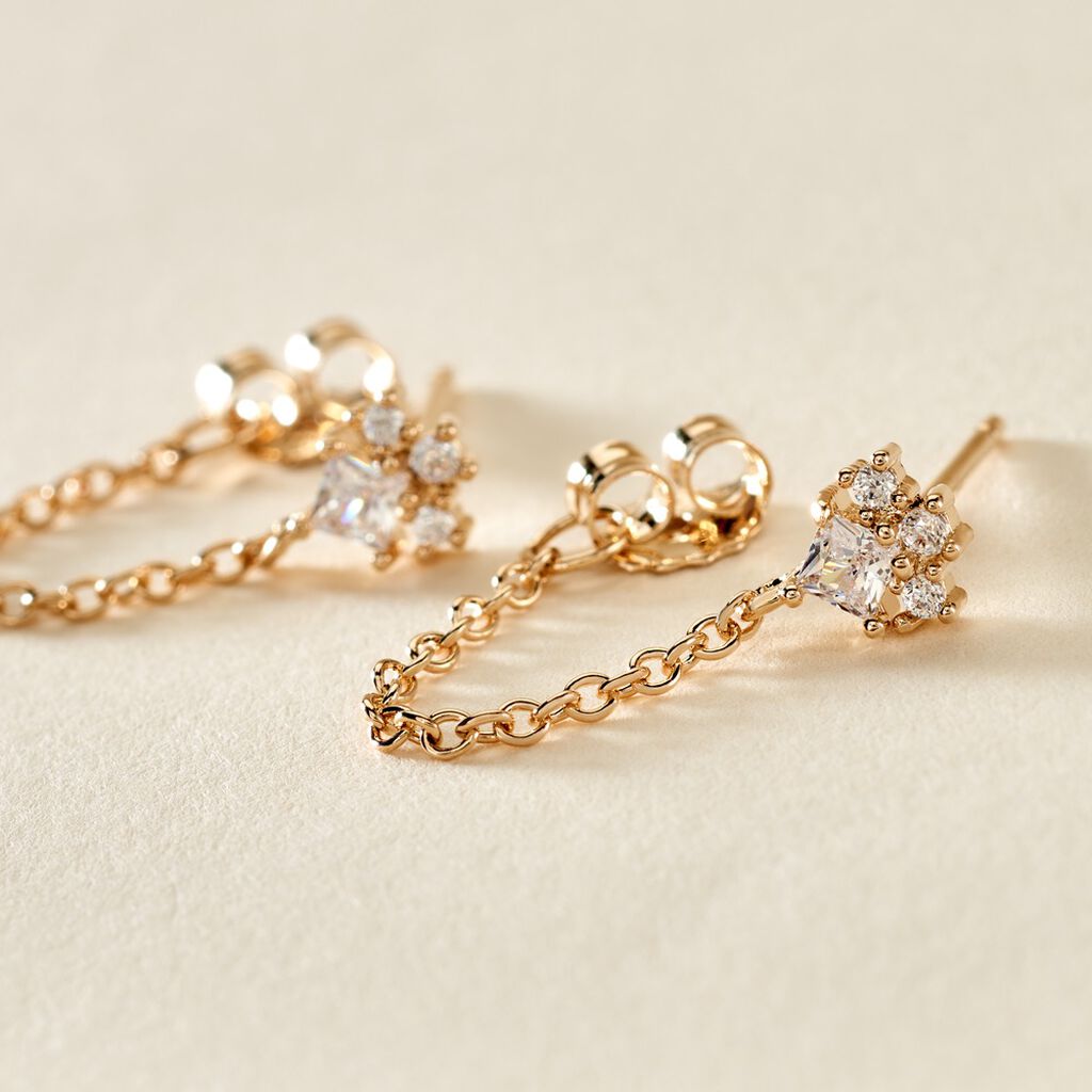 Boucles D'oreilles Pendantes Lanna Plaqué Or Jaune Oxyde De Zirconium - Boucles d'oreilles fantaisie Femme | Histoire d’Or