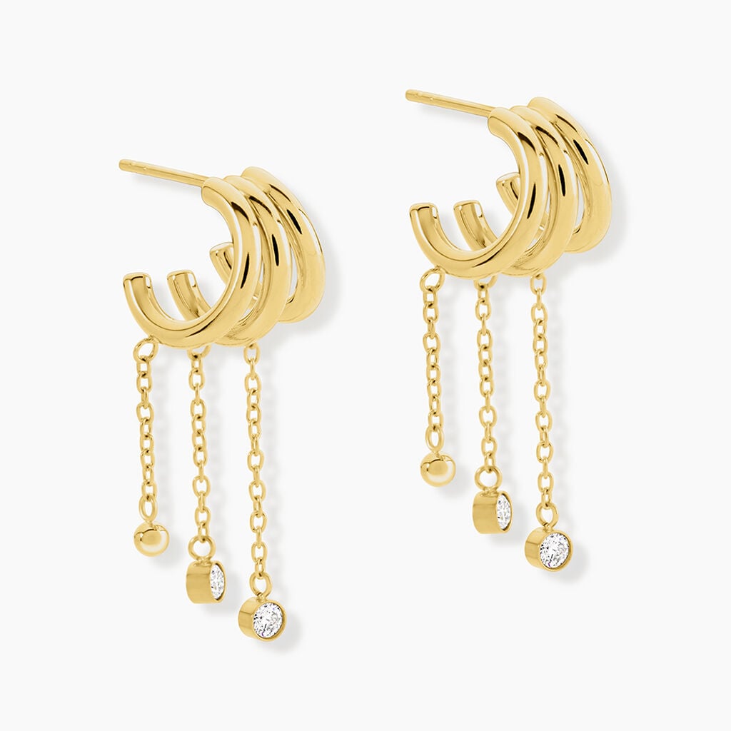 Boucles D'Oreilles Pendantes Aurore Acier Jaune Oxyde De Zirconium - Boucles d'oreilles empierr&eacute;es Femme | Histoire d&rsquo;Or