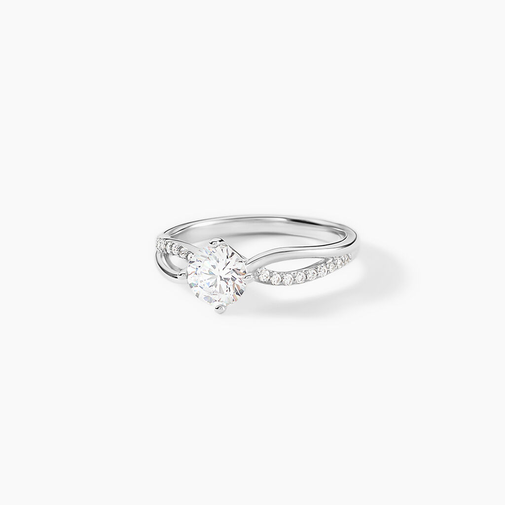 Bague Solitaire Essie Argent Blanc Oxyde De Zirconium - Bagues de fian&ccedil;ailles ronde Femme | Histoire d&rsquo;Or
