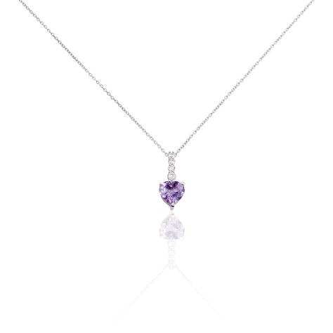 Collier Or Blanc Fany Améthyste Oxydes De Zirconium - Colliers Femme | Histoire d’Or