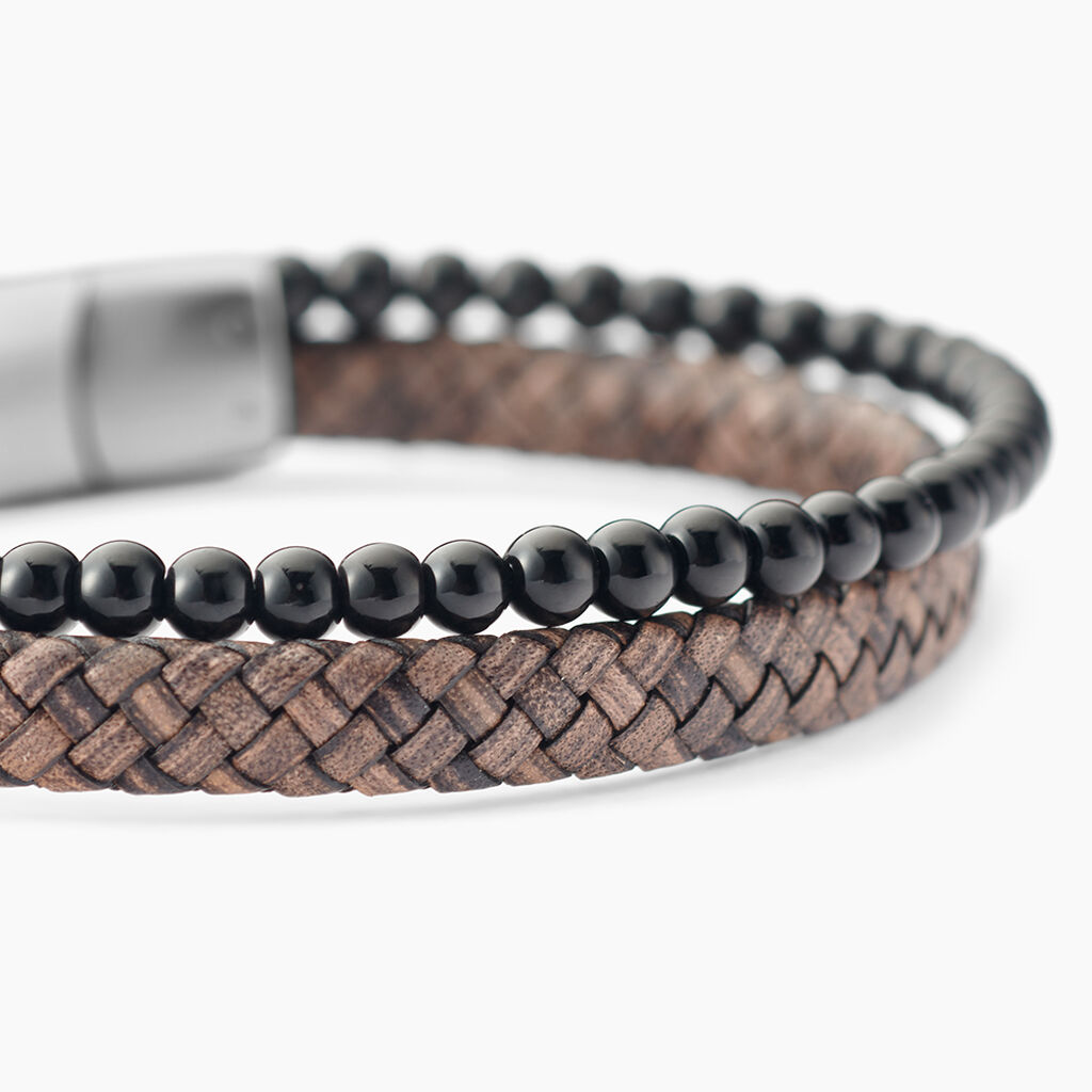 Bracelet Jourdan Cuir De Vache Marron Onyx - Bracelets Cuir Homme | Histoire d&rsquo;Or