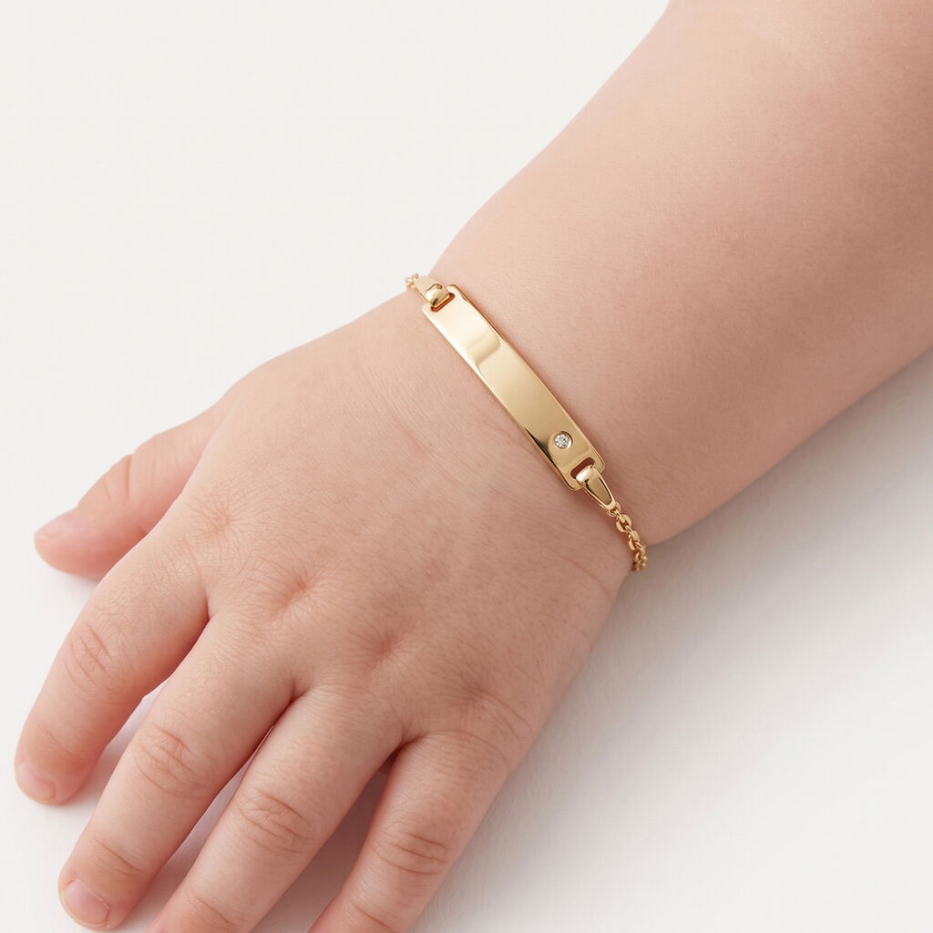 Bracelet Identit&eacute; Gaspardine Maille For&ccedil;at Or Jaune Oxyde De Zirconium - Bracelets Communion Enfant | Histoire d&rsquo;Or