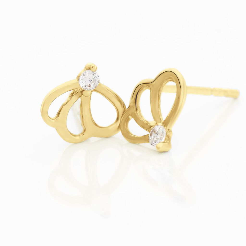 Boucles D'oreilles Puces Edvige Fleur Or Jaune Oxyde De Zirconium - Clous d'oreilles Femme | Histoire d&rsquo;Or