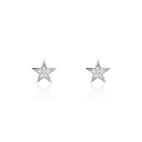 Boucles D'oreilles Puces Argent Blanc Katou Oxydes De Zirconium - Boucles d'oreilles fantaisie Femme | Histoire d’Or