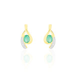 Boucles D'oreilles Puces Sagesse Or Jaune Emeraude Et Diamant - Clous d'oreilles Femme | Histoire d&rsquo;Or