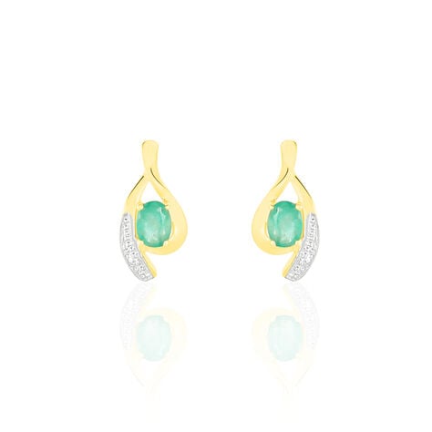 Boucles D'oreilles Puces Sagesse Or Jaune Emeraude Et Diamant - Clous d'oreilles Femme | Histoire d&rsquo;Or