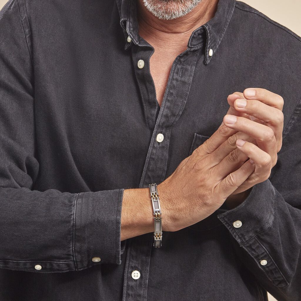 Bracelet Jourdan Zephir Acier Bicolore Dore / Blanc - Bracelets Homme | Histoire d’Or