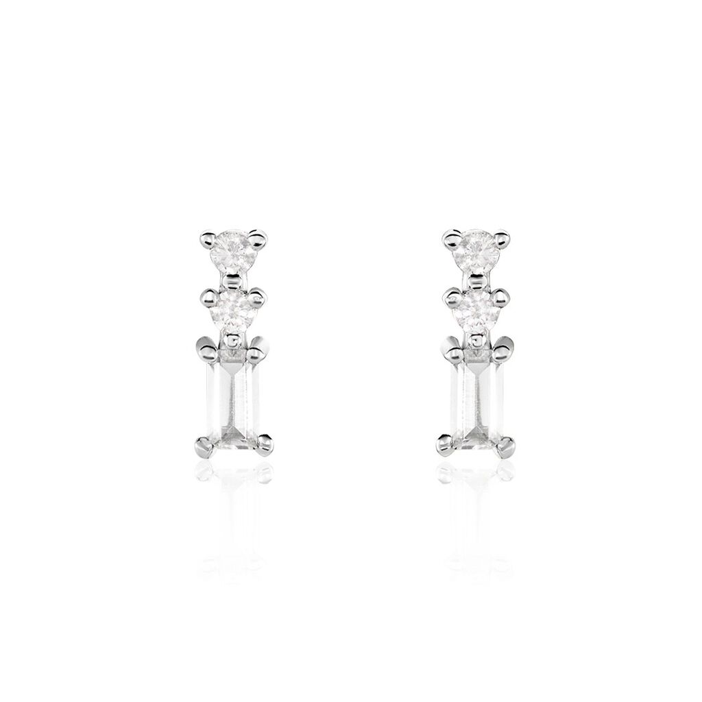 Boucles D'oreilles Puces Iolyn Argent Blanc Oxyde De Zirconium - Boucles d'oreilles fantaisie Femme | Histoire d’Or