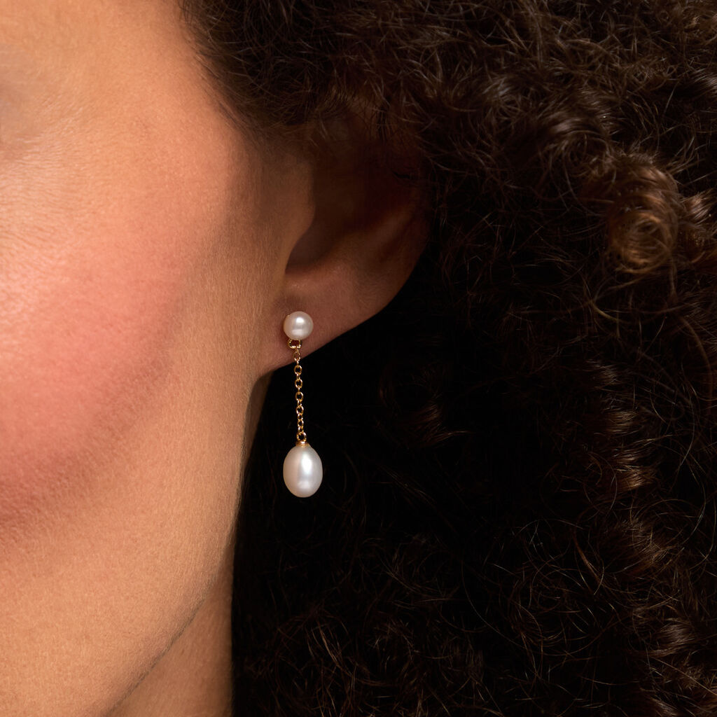 Boucles D'Oreilles Pendantes Clare Argent Dor&eacute; A L'Or 750/1000 Perle De Culture - Boucles d'oreilles pendantes Femme | Histoire d&rsquo;Or