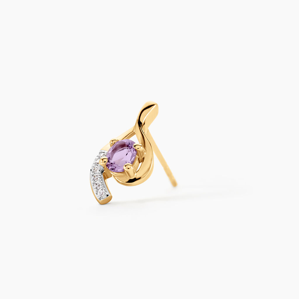 Boucles D'oreilles Sagesse Or Jaune Amethyste Oxyde - Clous d'oreilles Femme | Histoire d&rsquo;Or