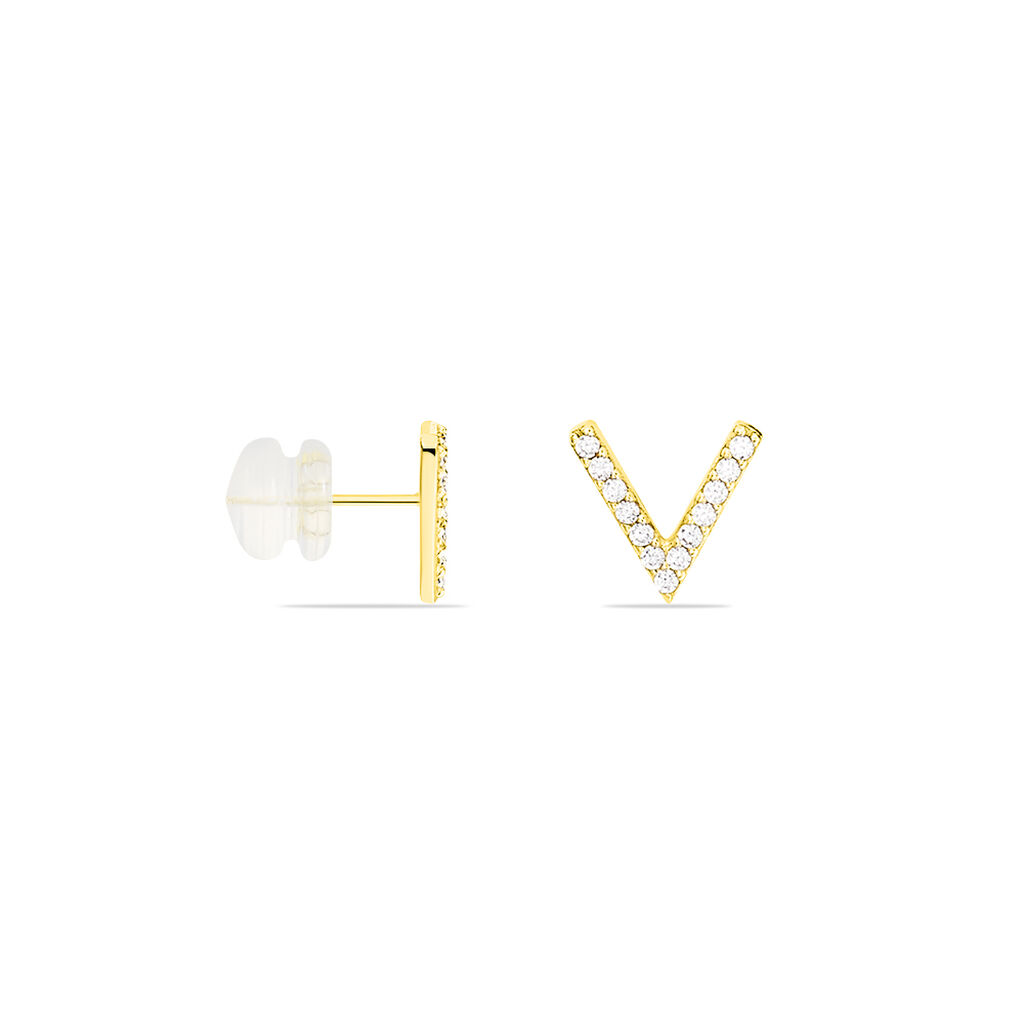 Boucles D'oreilles Puces Enimia Motif V Or Jaune Oxyde De Zirconium - Clous d'oreilles Femme | Histoire d&rsquo;Or