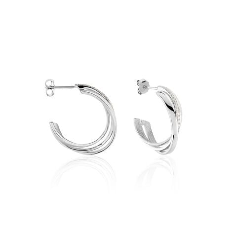 Demi-créoles Argent Blanc Laureat Oxydes De Zirconium - Boucles d'oreilles créoles Femme | Histoire d’Or