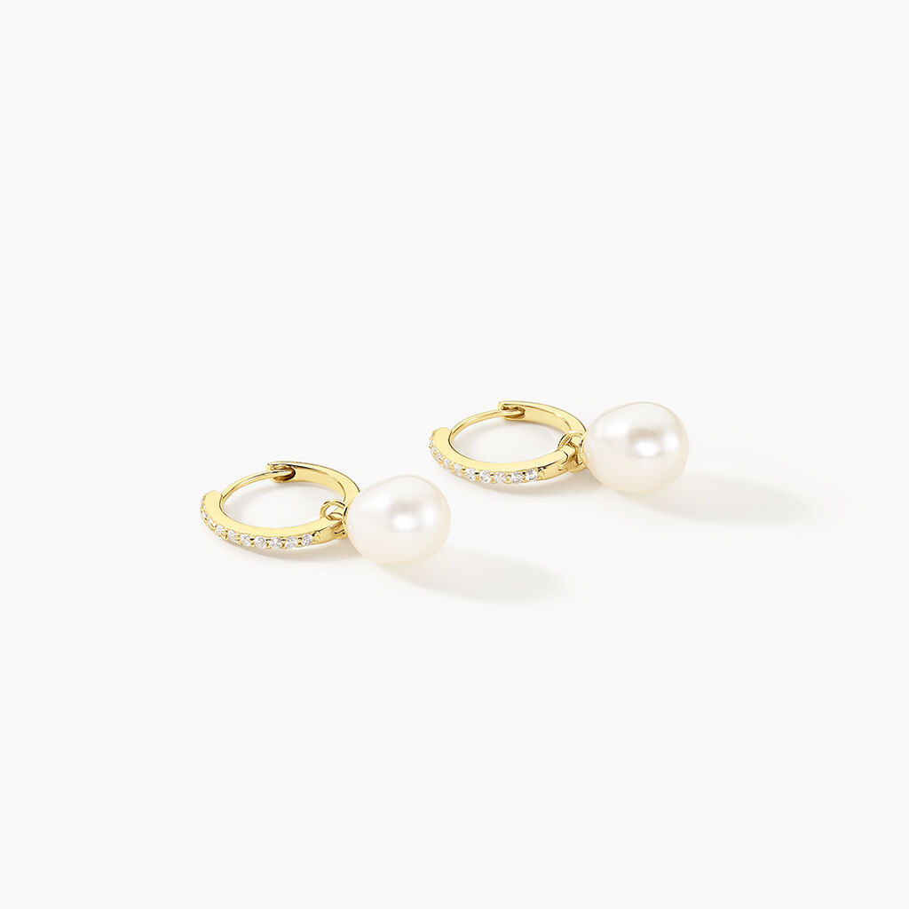Créoles Anes Poire Or Jaune Perle De Culture Et Oxyde De Zirconium - Boucles d'oreilles créoles Femme | Histoire d’Or