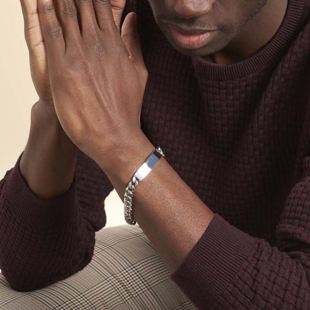 Bracelet Identité Adoline Acier Blanc Diamant - Gourmettes Homme | Histoire d’Or