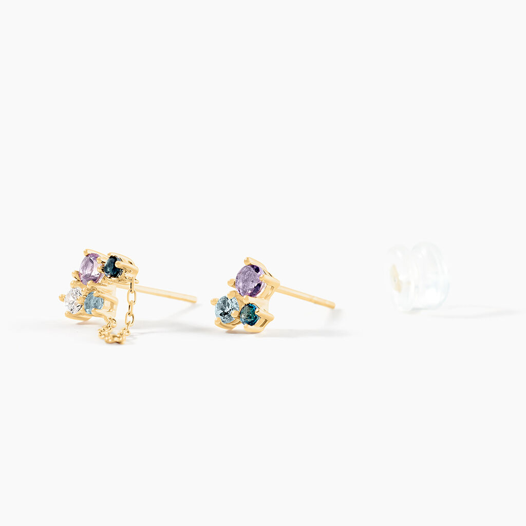 Boucles D'oreilles D&eacute;pareill&eacute;es Printemps Pr&eacute;cieux Or Jaune Am&eacute;thyste - Boucles d'oreilles Femme | Histoire d&rsquo;Or
