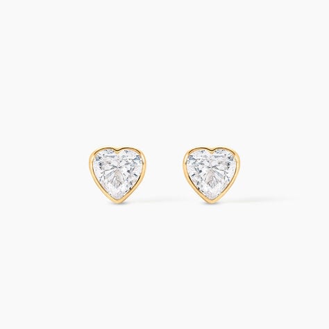 Boucles D'oreilles Puces Coeur Serti Clos Or Jaune Oxyde De Zirconium - Clous d'oreilles Femme | Histoire d&rsquo;Or