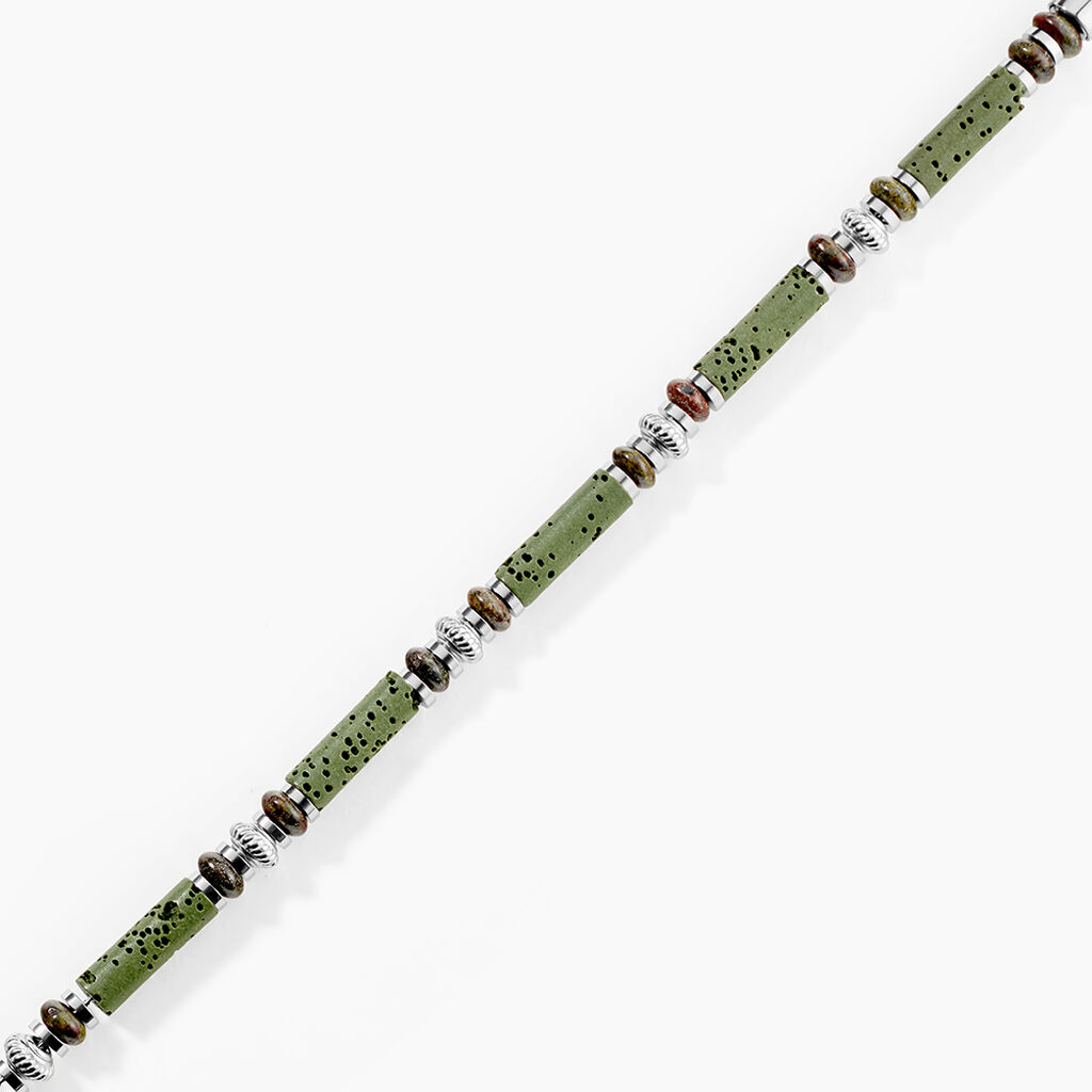 Bracelet Naturel Acier Blanc Jaspe Africain Pierre De Lave - Bracelets Homme | Histoire d&rsquo;Or