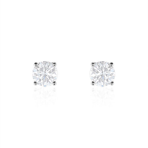 Boucles D'oreilles Puces 4 Griffes Or Blanc Diamant Synthetique - Clous d'oreilles Femme | Histoire d’Or