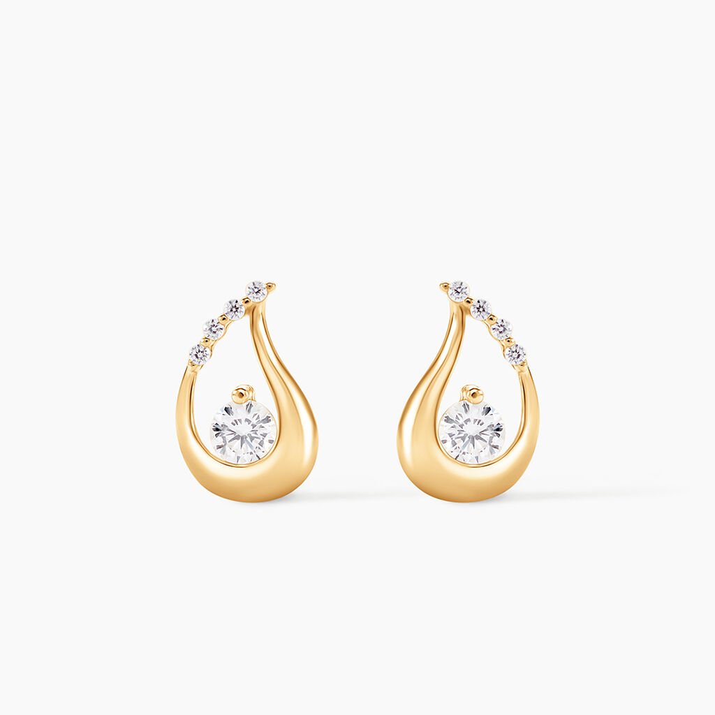 Boucles D'oreilles Puces Helie Goutte Or Jaune Oxyde De Zirconium - Clous d'oreilles Femme | Histoire d&rsquo;Or