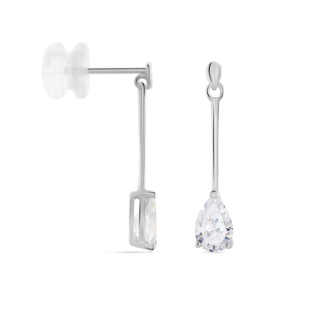 Boucles D'oreilles Pendantes Goutte Or Blanc Oxyde De Zirconium - Boucles d'oreilles pendantes Femme | Histoire d’Or