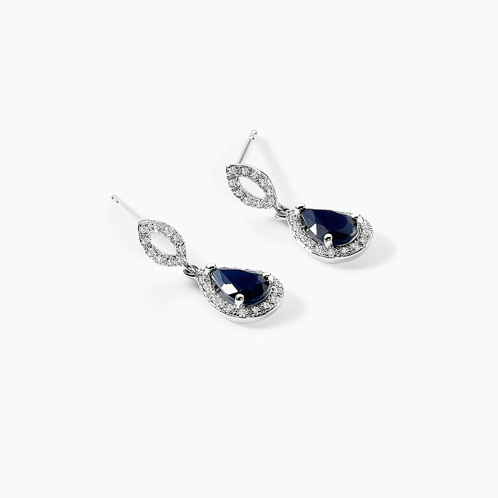 Boucles D'oreilles Puces Sissi Or Blanc Saphir Et Diamant - Boucles d'oreilles pendantes Femme | Histoire d’Or